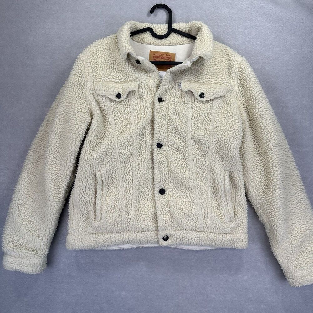 Levi's Fleece Sherpa Trucker Jacket Off-White Youth Size XL Ages 13-15 White Tab